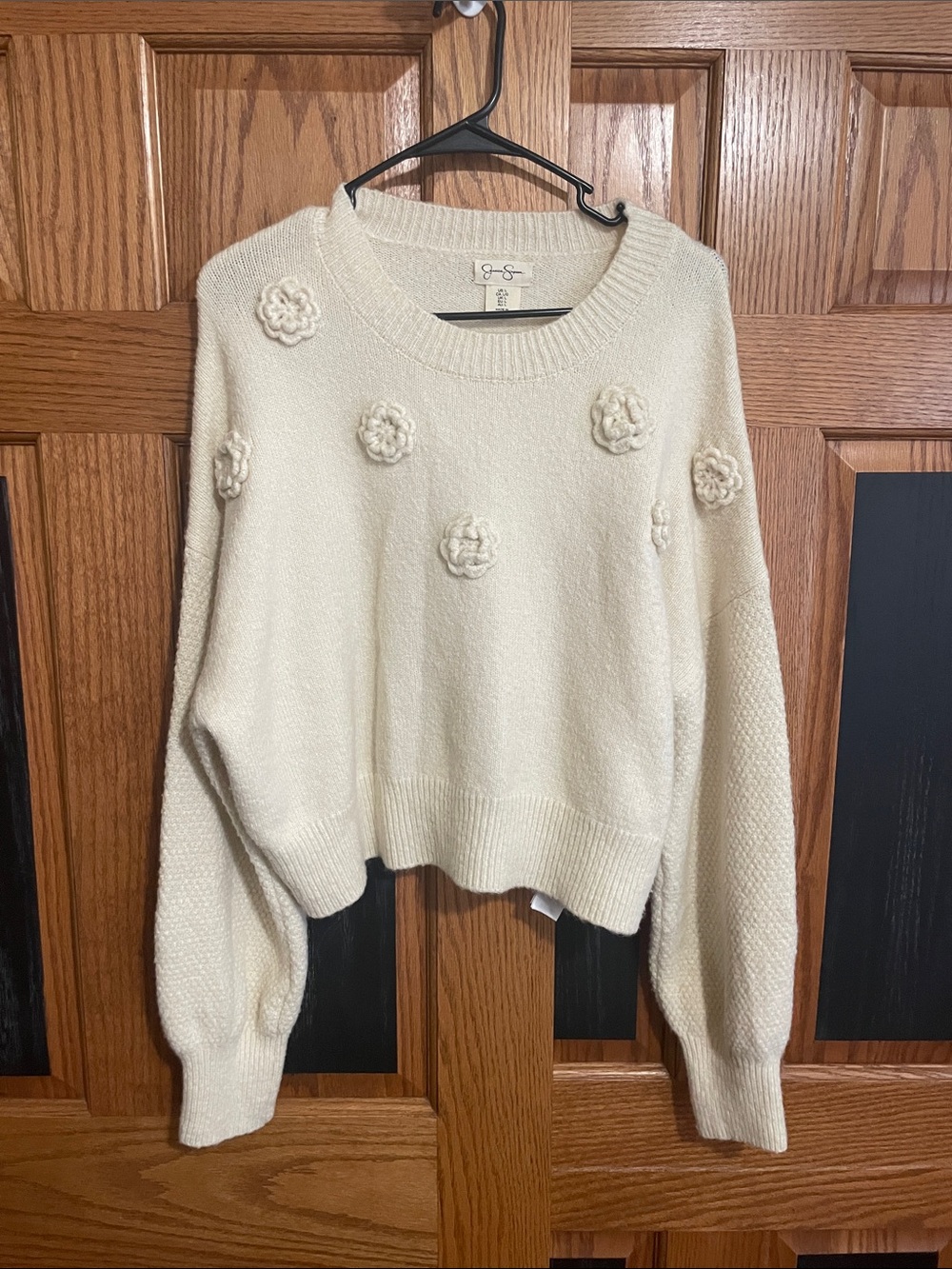 Jessica Simpson Cream Floral Applique Crewneck Sweater